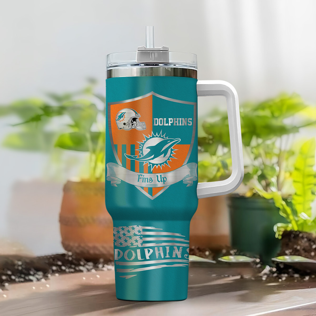 Customizable Dolphins Insulated Tumbler with Handle - Personalize Your Drinkware - Image 2