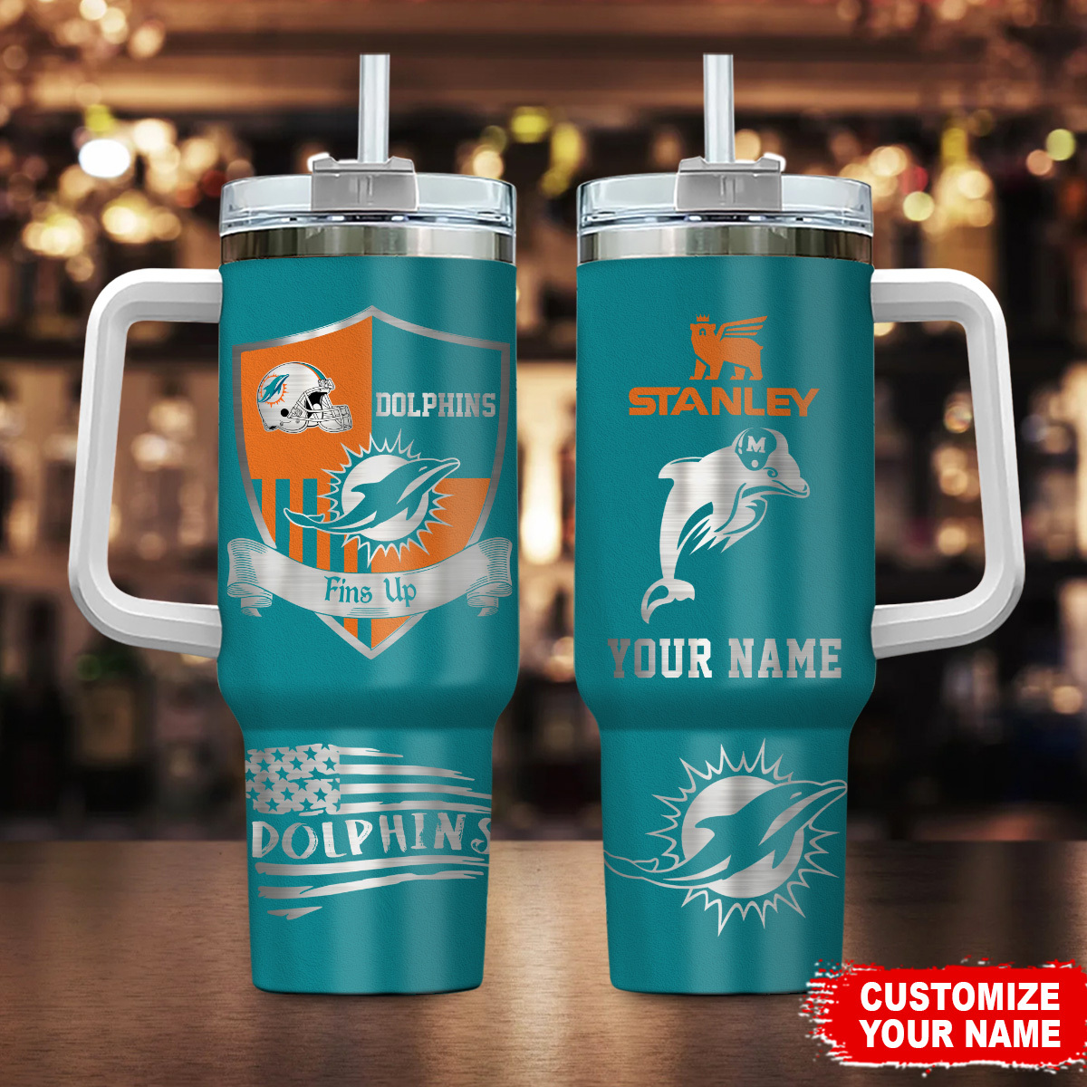 Customizable Dolphins Insulated Tumbler with Handle - Personalize Your Drinkware