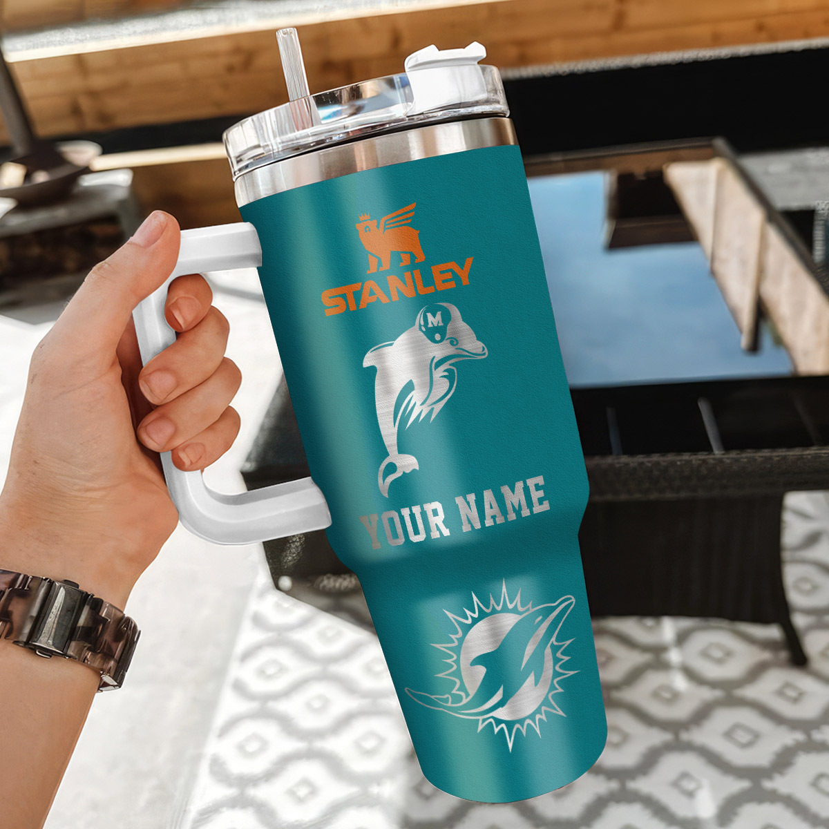 Customizable Dolphins Insulated Tumbler with Handle - Personalize Your Drinkware - Image 3