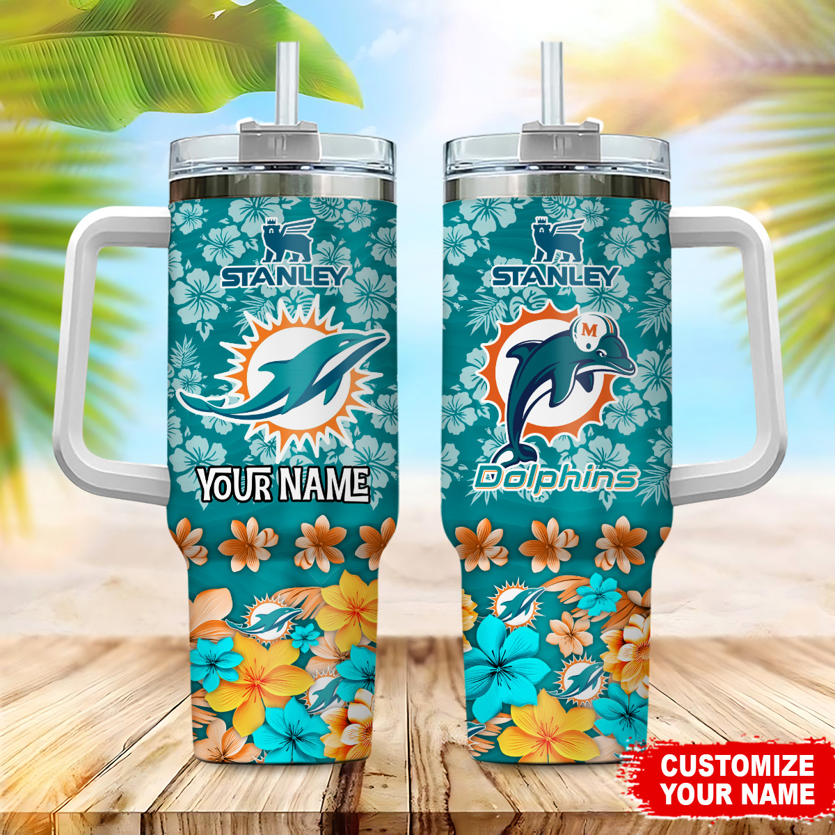 Customizable Floral Sports Team Tumbler with Handle & Straw