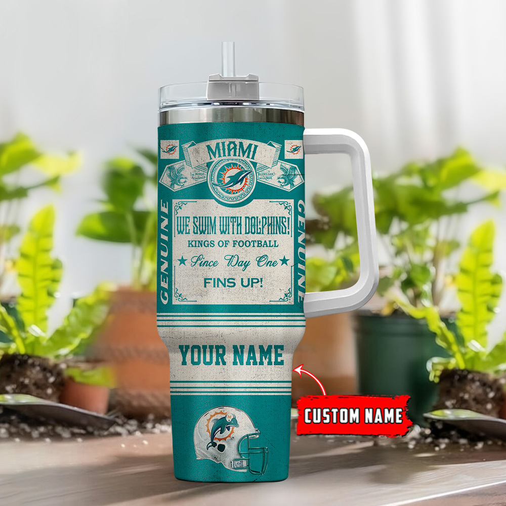 Custom Miami Football Fan Tumbler with Handle - Personalized Gift for Dolphins Enthusiasts - Image 2