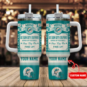 Custom Miami Football Fan Tumbler with Handle - Personalized Gift for Dolphins Enthusiasts