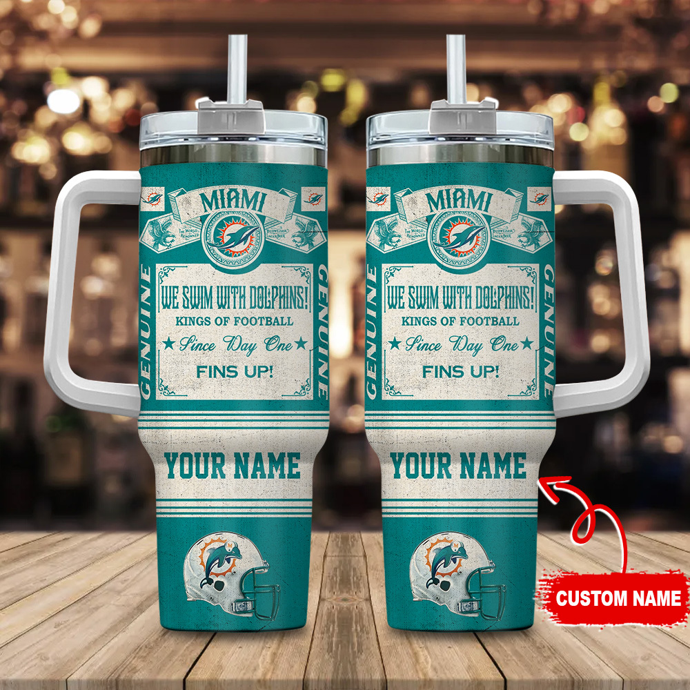 Custom Miami Football Fan Tumbler with Handle - Personalized Gift for Dolphins Enthusiasts