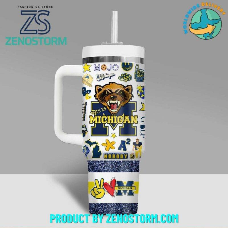 Michigan Wolverines NCAA Football Stanley Tumbler ‚Äì ZenostormCustom Stanley Quencher 40oz Stainless Steel Tumbler With Handle - Threewoofs - Image 3