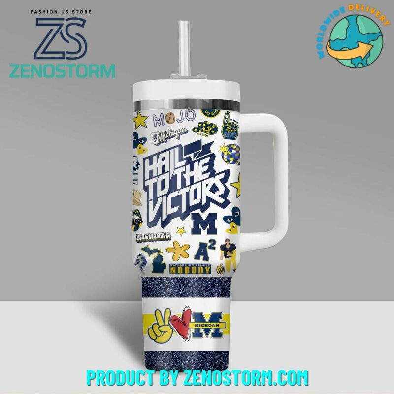 Michigan Wolverines NCAA Football Stanley Tumbler ‚Äì ZenostormCustom Stanley Quencher 40oz Stainless Steel Tumbler With Handle - Threewoofs - Image 2