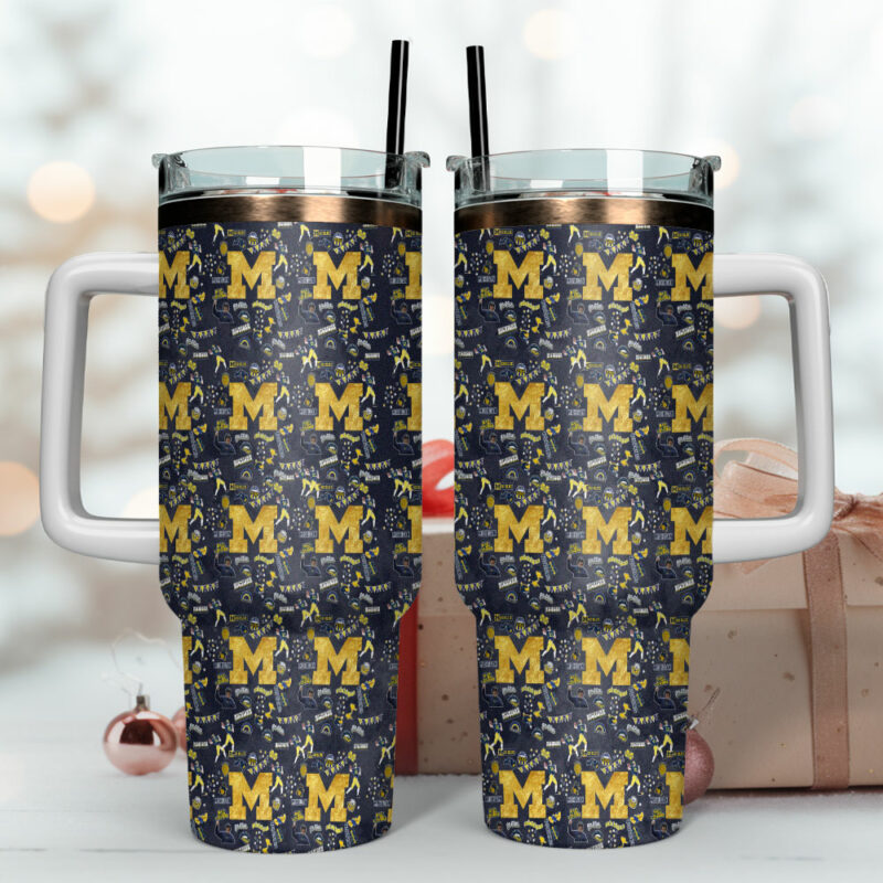 Michigan Wolverines NCAA Sports Custom Stanley Quencher 40oz Stainless Steel Tumbler With Handle - Threewoofs - Image 4