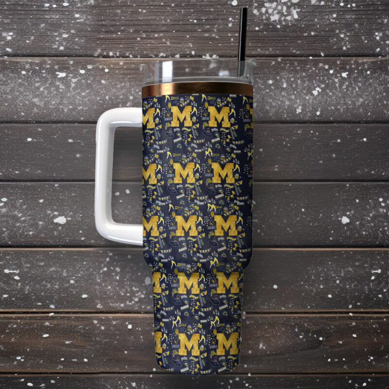 Michigan Wolverines NCAA Sports Custom Stanley Quencher 40oz Stainless Steel Tumbler With Handle - Threewoofs - Image 2