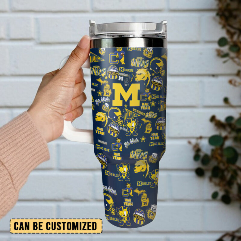 Michigan Wolverines NCAA Sports Custom Stanley Quencher 40oz Stainless Steel Tumbler With Handle - Threewoofs - Image 3