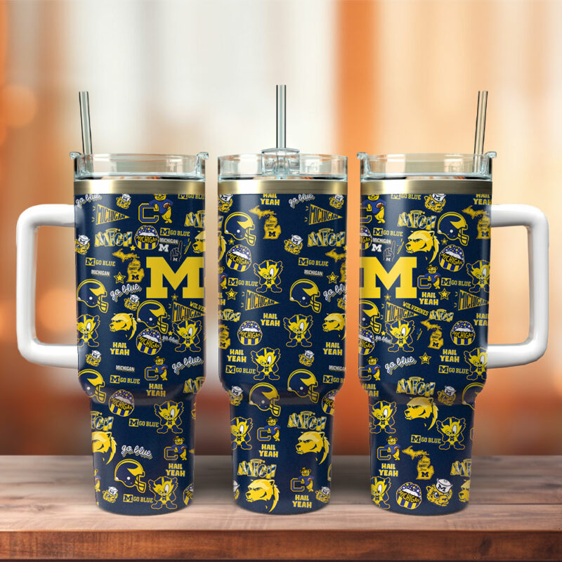 Michigan Wolverines NCAA Sports Custom Stanley Quencher 40oz Stainless Steel Tumbler With Handle - Threewoofs