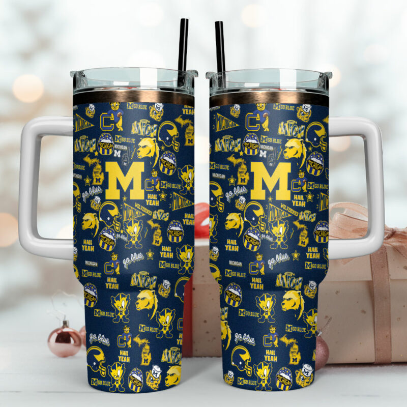 Michigan Wolverines NCAA Sports Custom Stanley Quencher 40oz Stainless Steel Tumbler With Handle - Threewoofs - Image 4