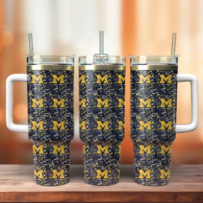 Michigan Wolverines NCAA Sports Custom Stanley Quencher 40oz Stainless Steel Tumbler With Handle - Threewoofs