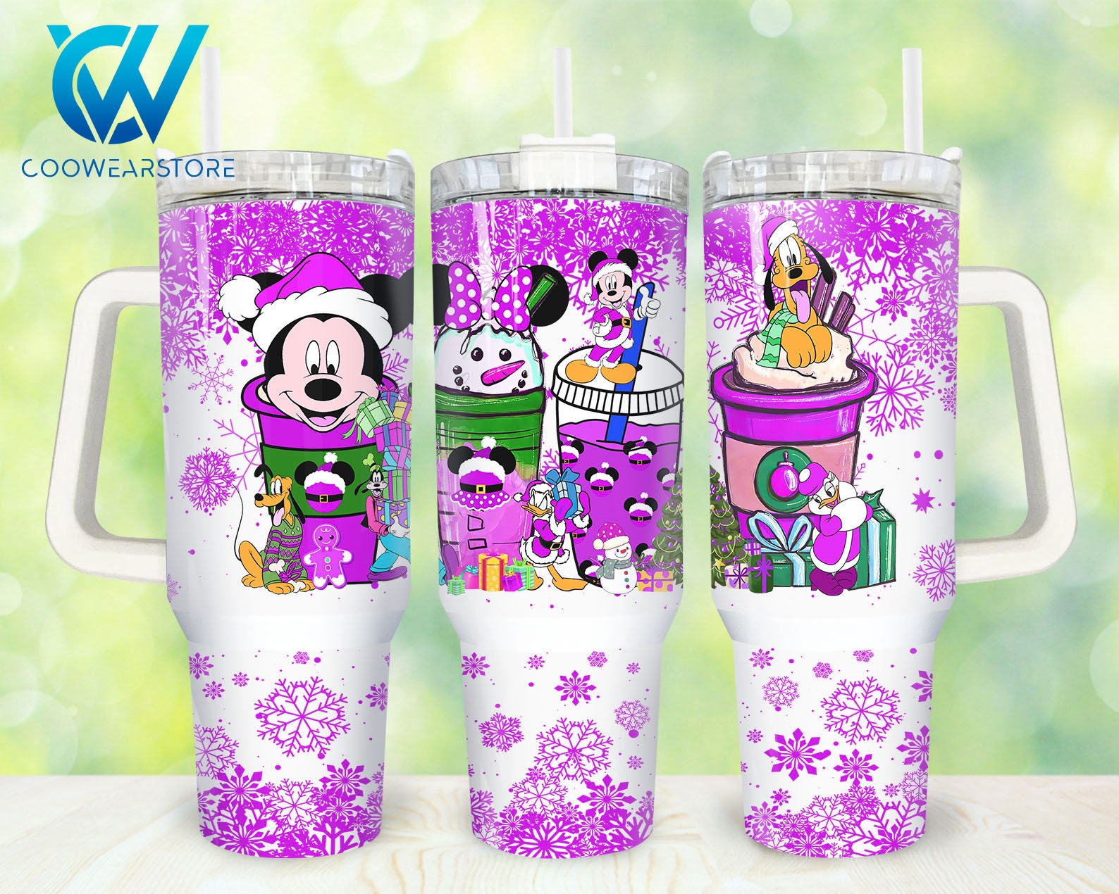 Festive Cartoon Character Tumbler Set with Straw - 40oz Insulated Fun