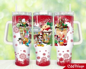 Festive Cartoon Christmas Travel Mug - Insulated Tumbler with Handle