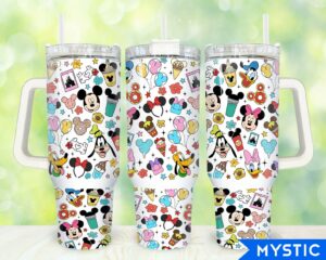 Colorful Cartoon Character Insulated Tumbler with Straw & Handle - 40oz