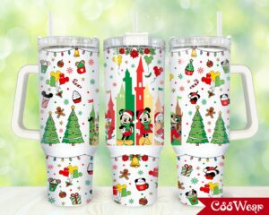 Festive Holiday Tumbler with Handle - Fun Christmas Characters & Decorations