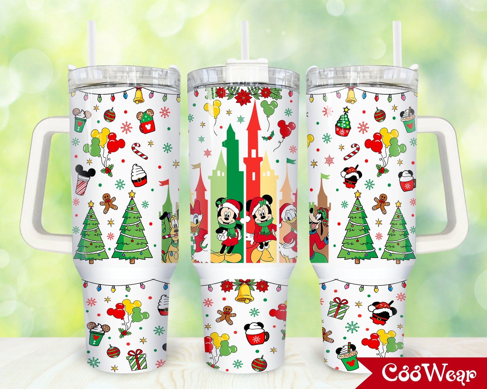 Festive Holiday Tumbler with Handle - Fun Christmas Characters & Decorations