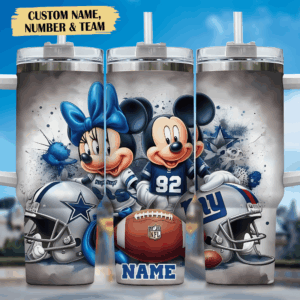 Personalized NFL Mickey & Minnie Tumbler - Custom Name & Team Design