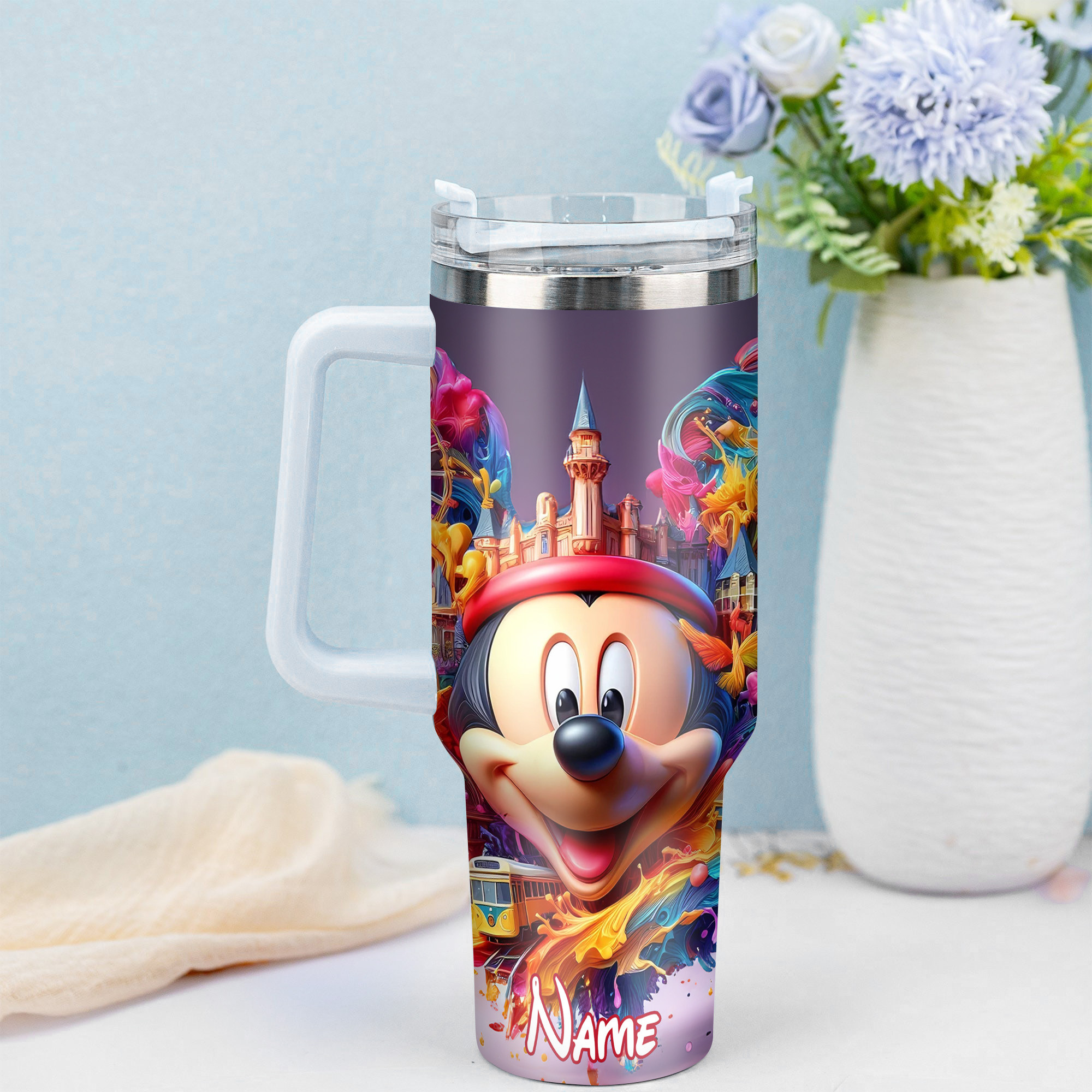 Vibrant Character Tumbler with Straw - Personalized Colorful Design - Image 3