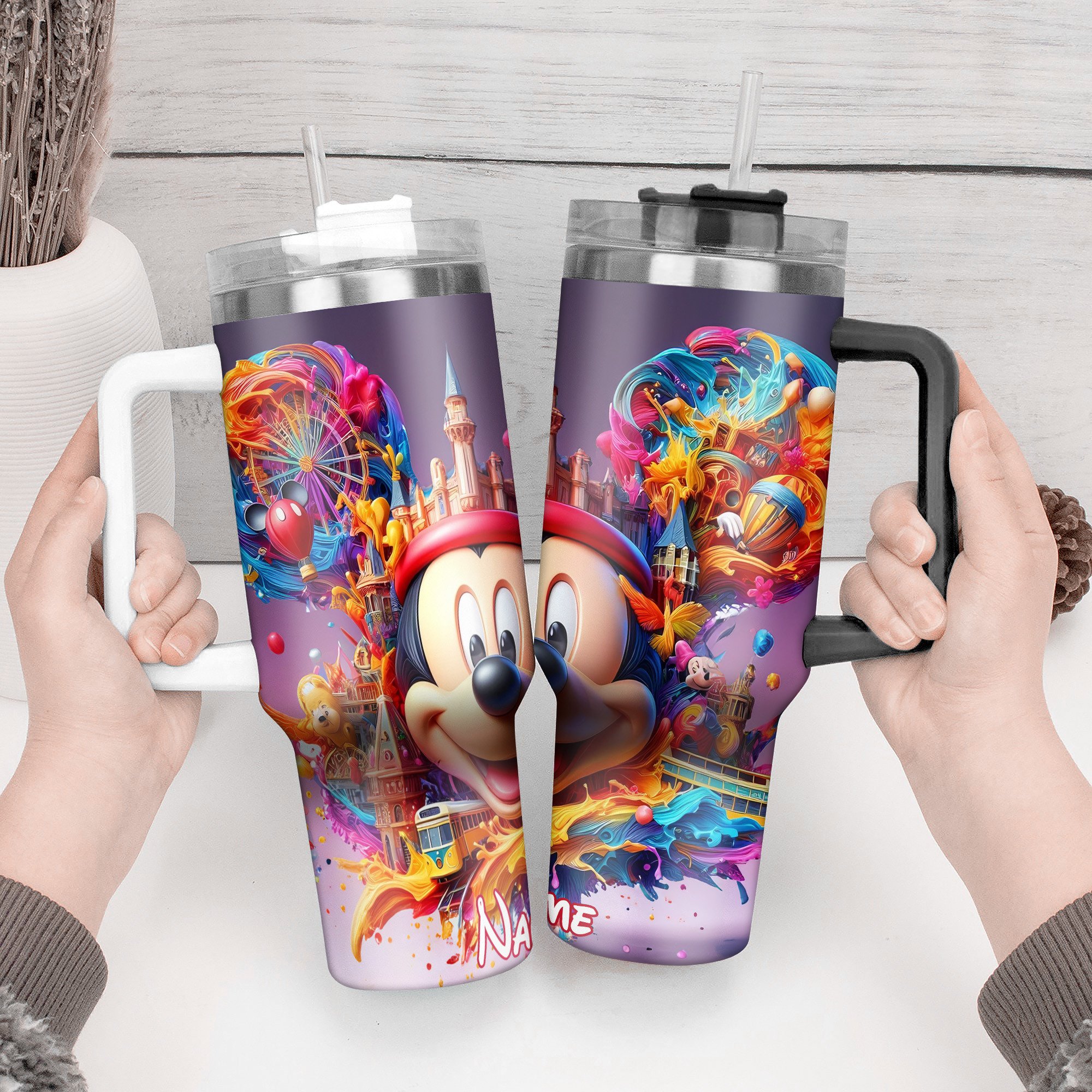 Vibrant Character Tumbler with Straw - Personalized Colorful Design - Image 2