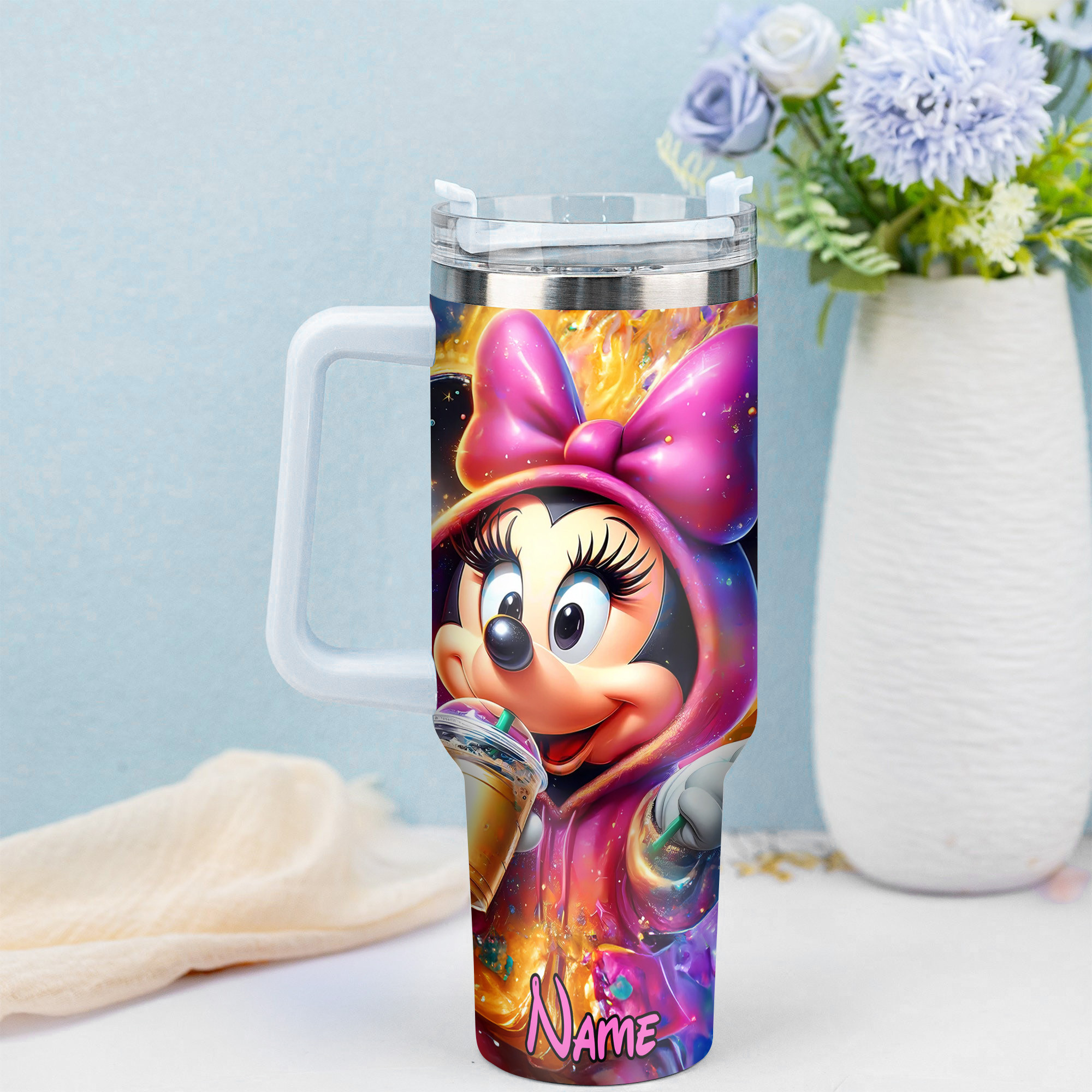 Personalized Cartoon Character Tumbler - Colorful Splash Design - Image 3
