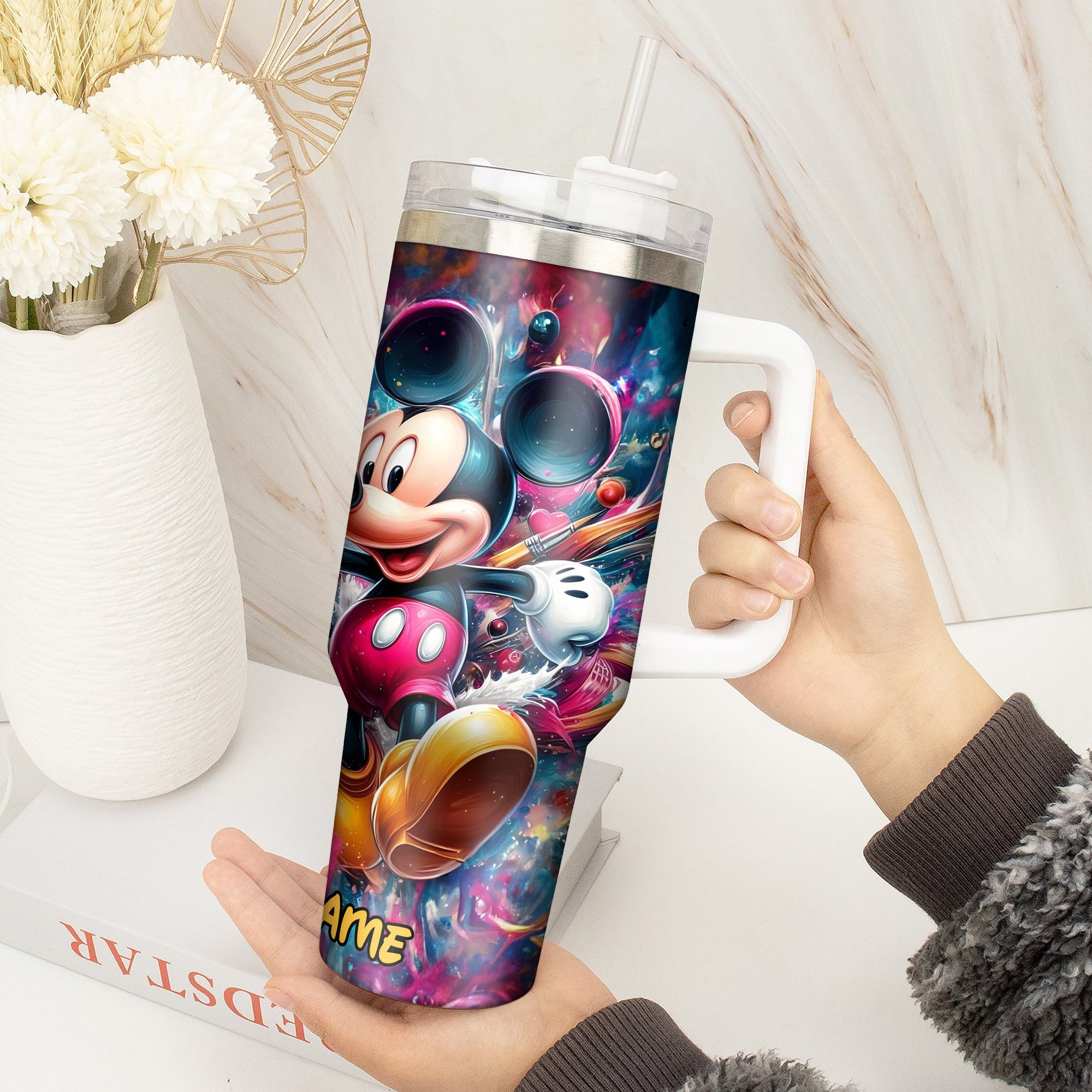 Personalized Mickey Mouse Tumbler with Straw - Vibrant Design - Image 3