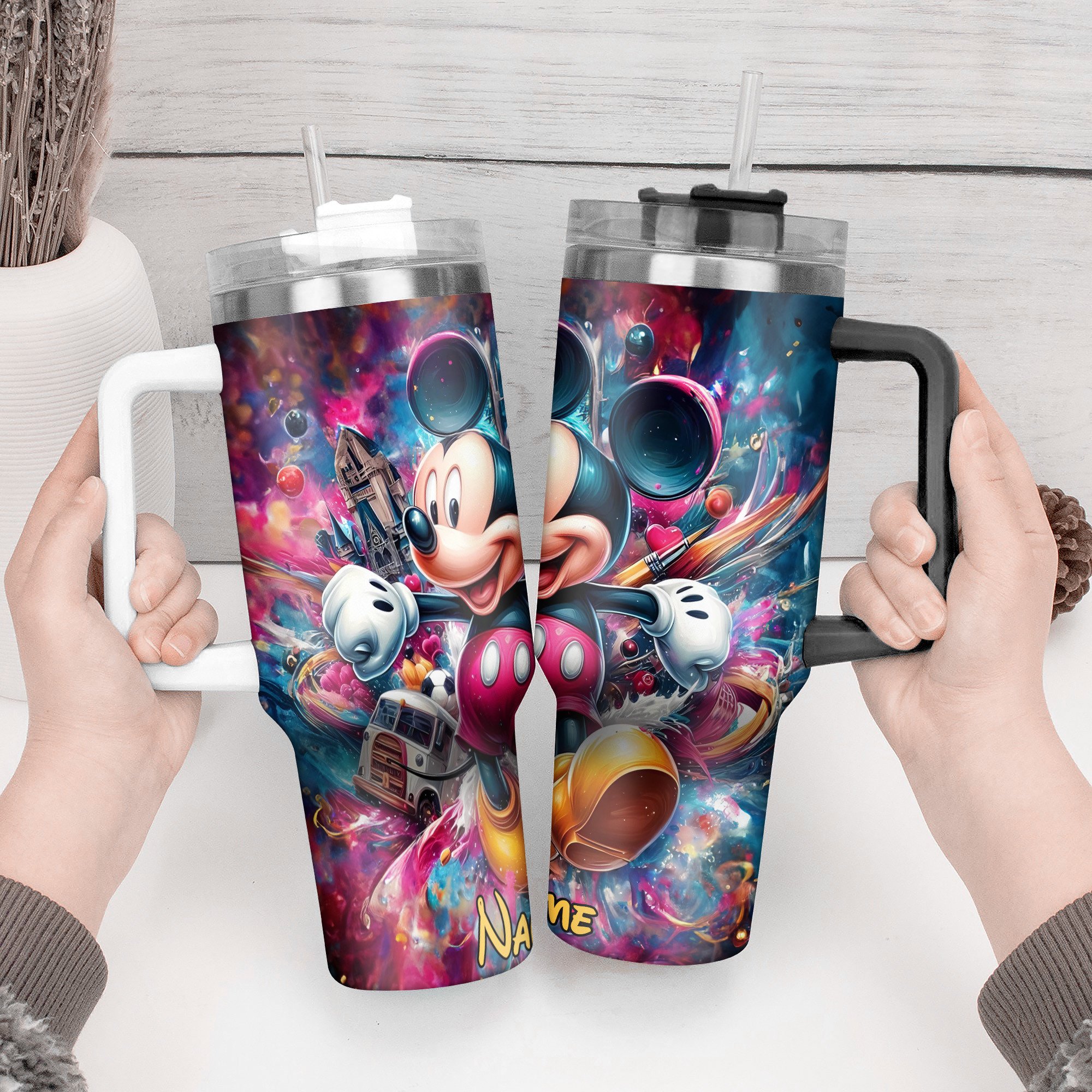 Personalized Mickey Mouse Tumbler with Straw - Vibrant Design - Image 2