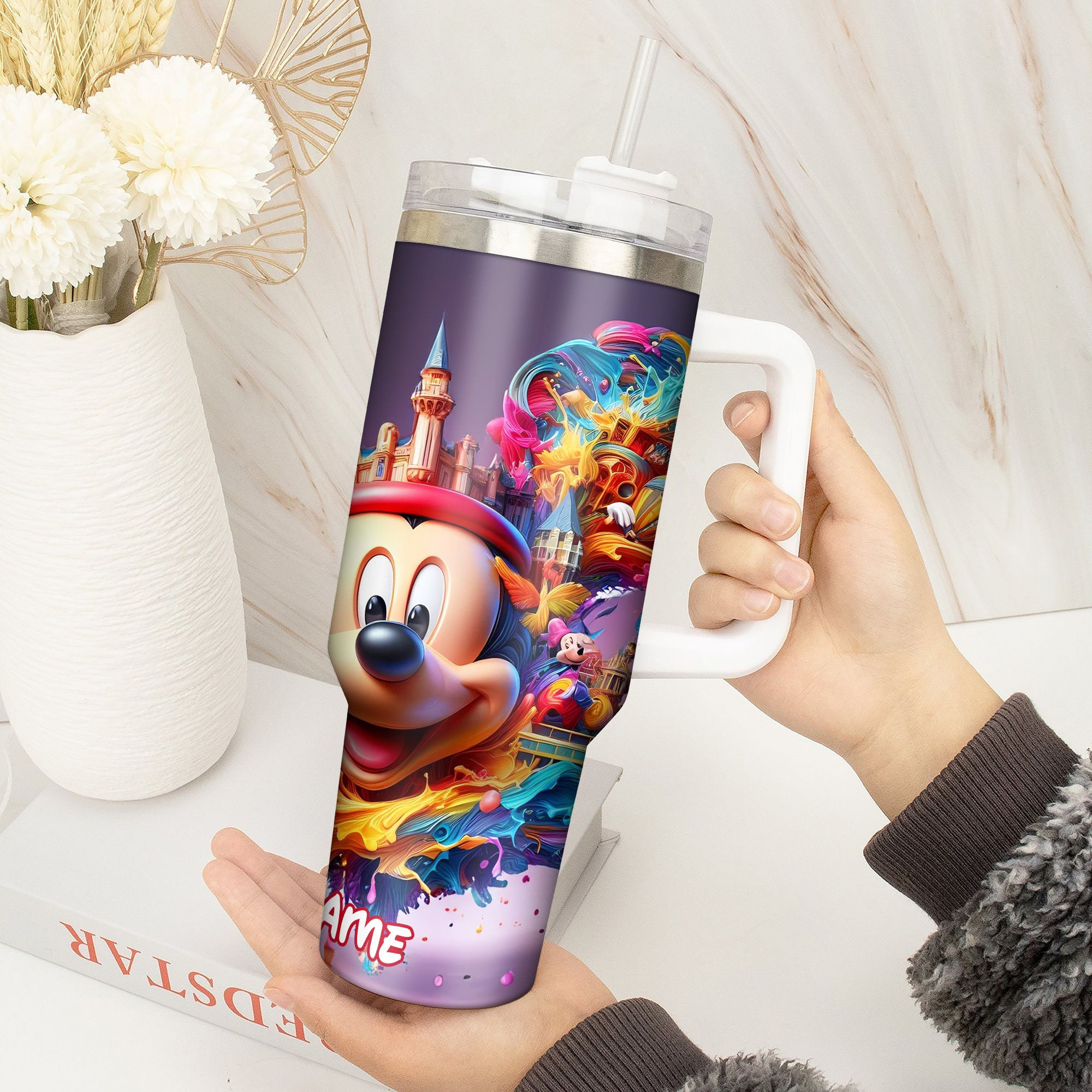 Vibrant Character Tumbler with Straw - Personalized Colorful Design - Image 4