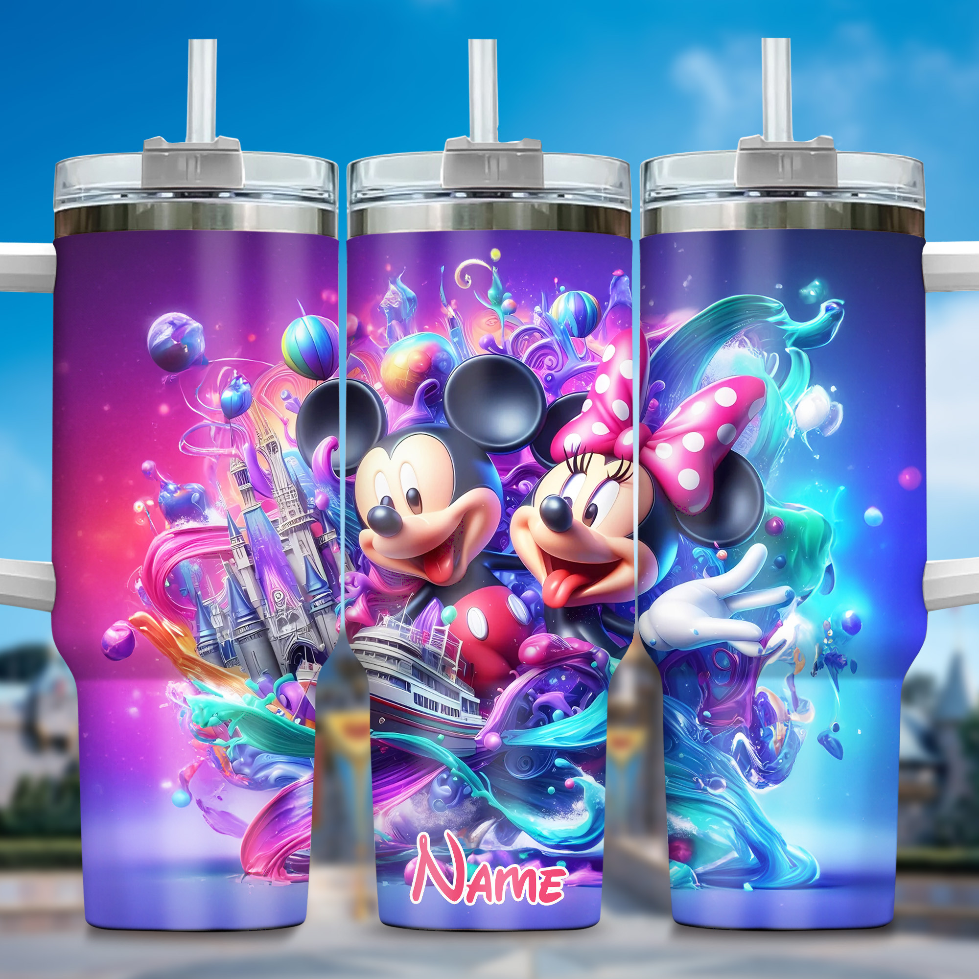 Personalized Disney Magic Tumbler with Straw - Mickey & Minnie Adventure Design