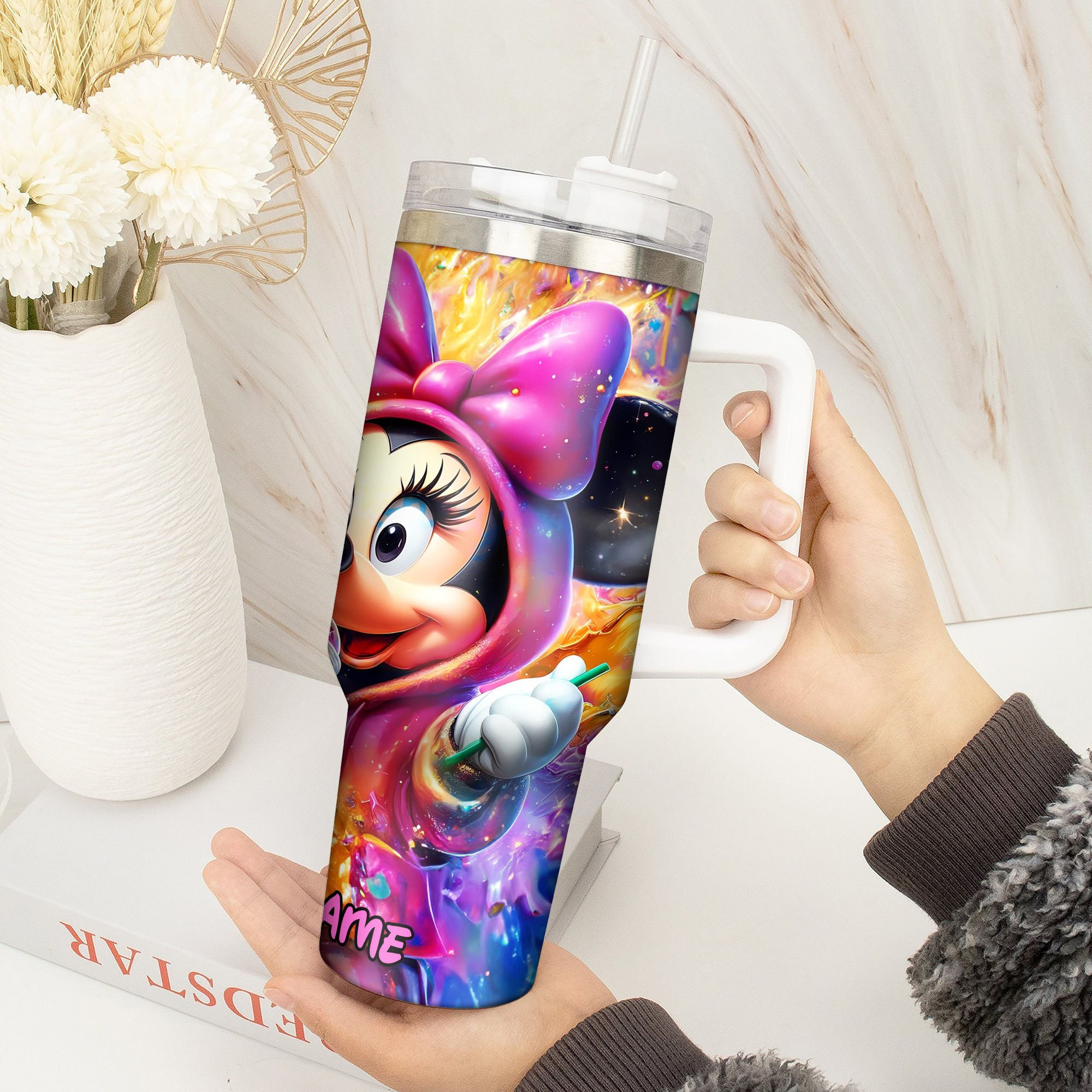 Personalized Cartoon Character Tumbler - Colorful Splash Design - Image 4