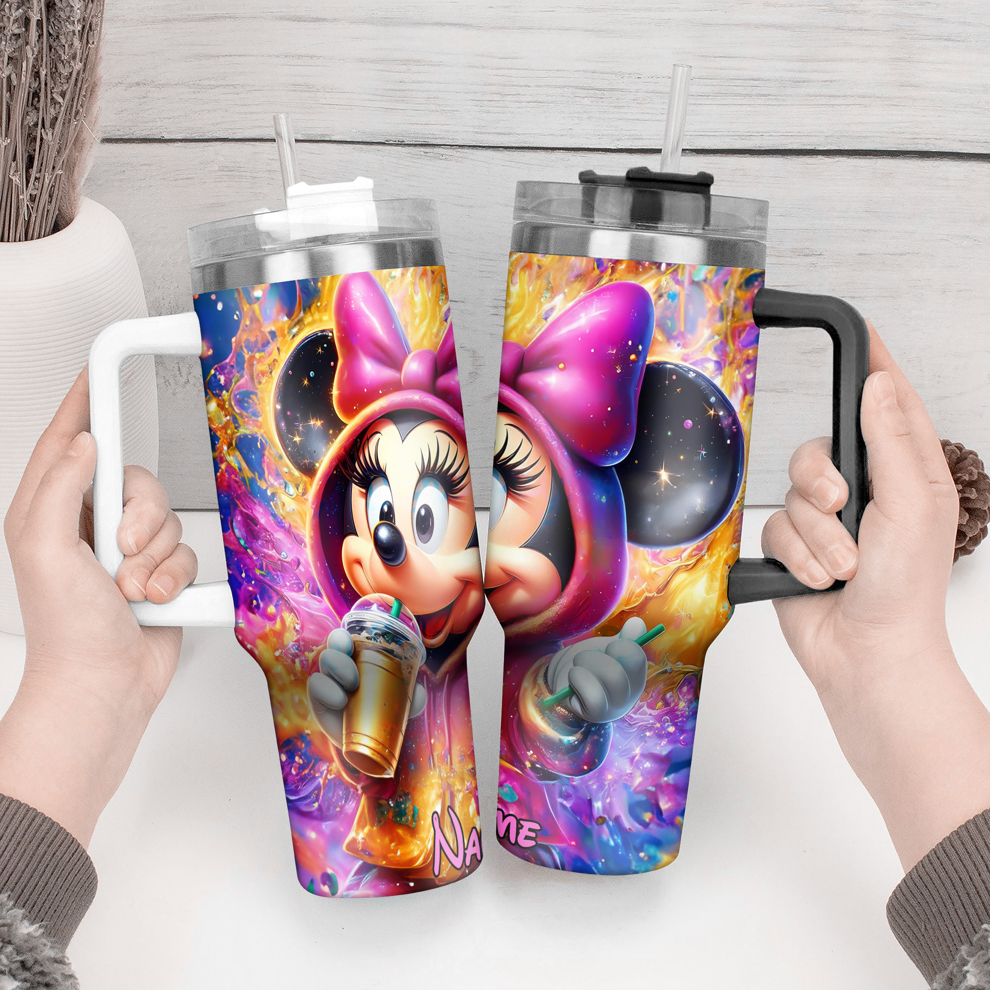 Personalized Cartoon Character Tumbler - Colorful Splash Design - Image 2