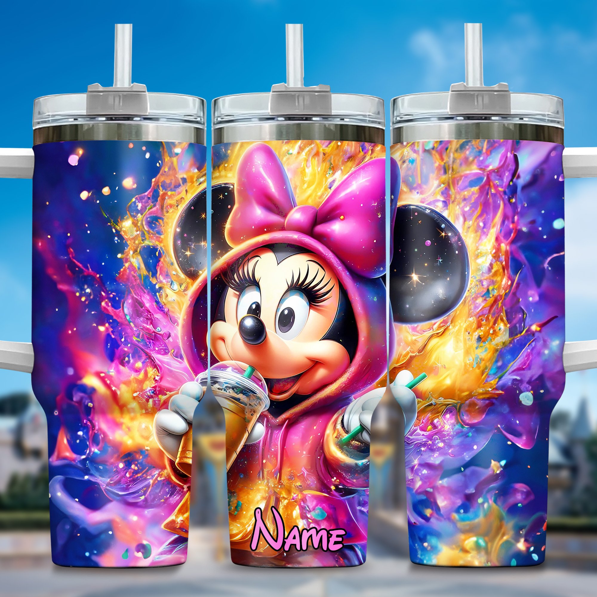 Personalized Cartoon Character Tumbler - Colorful Splash Design