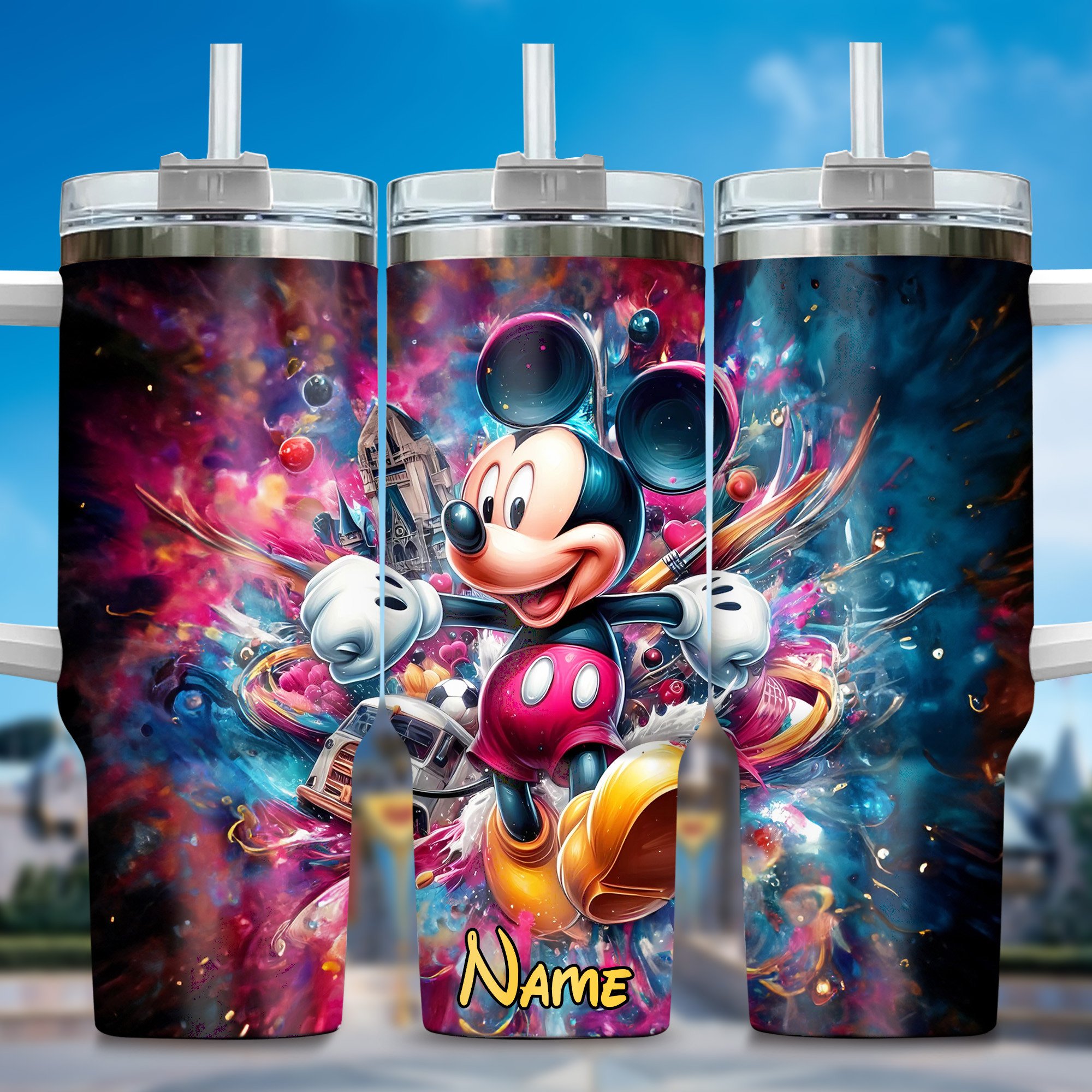 Personalized Mickey Mouse Tumbler with Straw - Vibrant Design