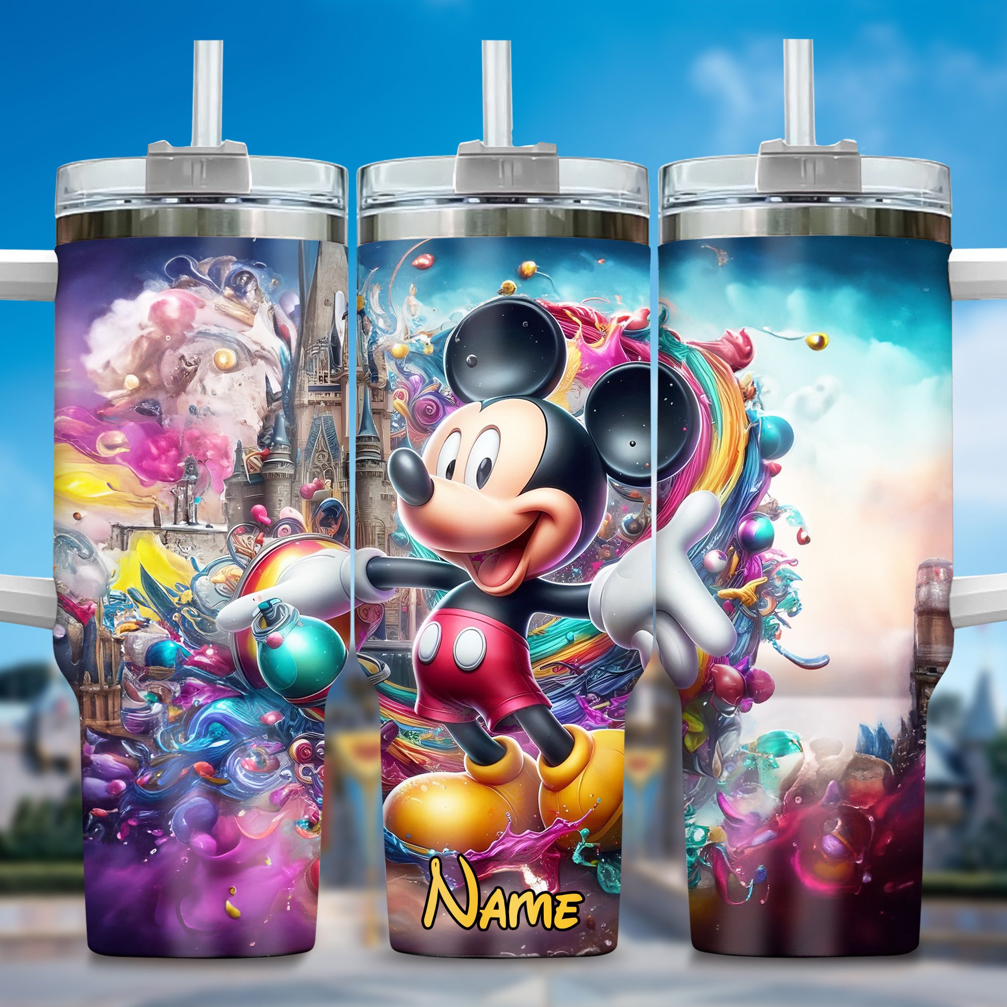 Personalized Mickey Mouse Adventure Tumbler - Colorful Fantasy Design - Image 2