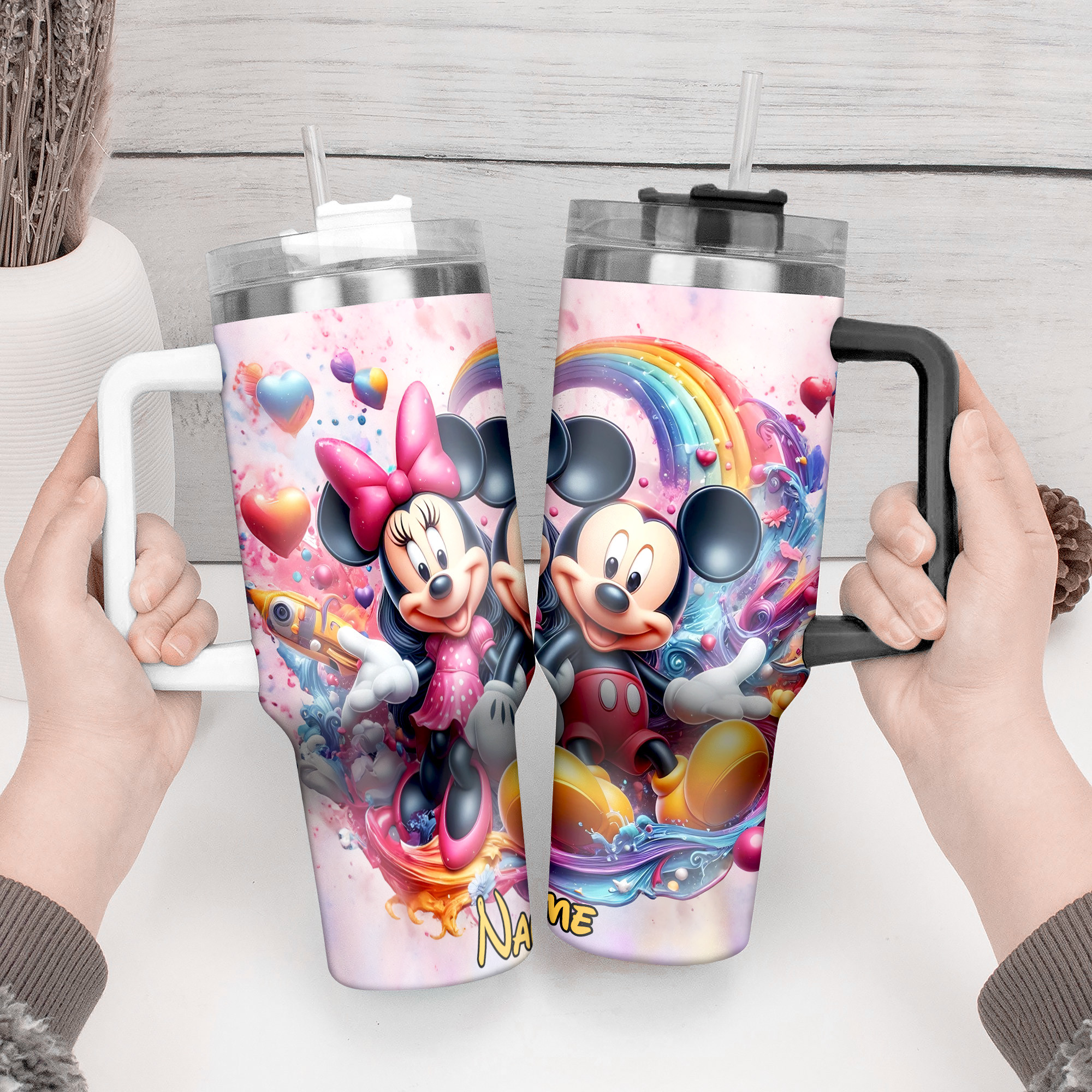Personalized Cartoon Character Tumbler with Straw - Colorful Design - Image 4