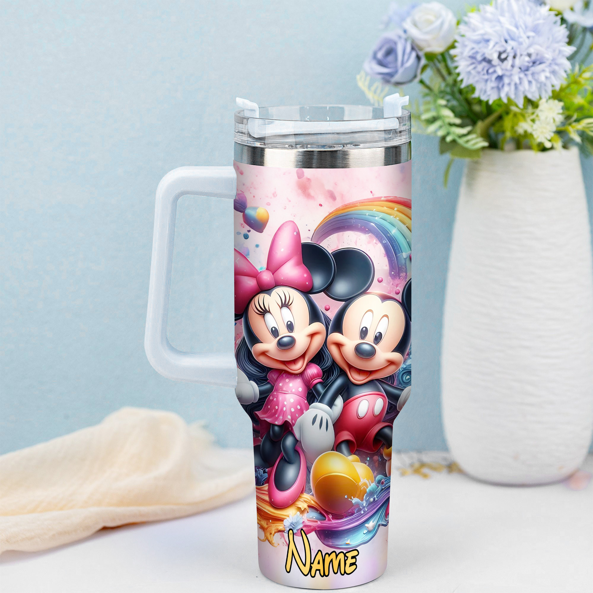Personalized Cartoon Character Tumbler with Straw - Colorful Design - Image 3