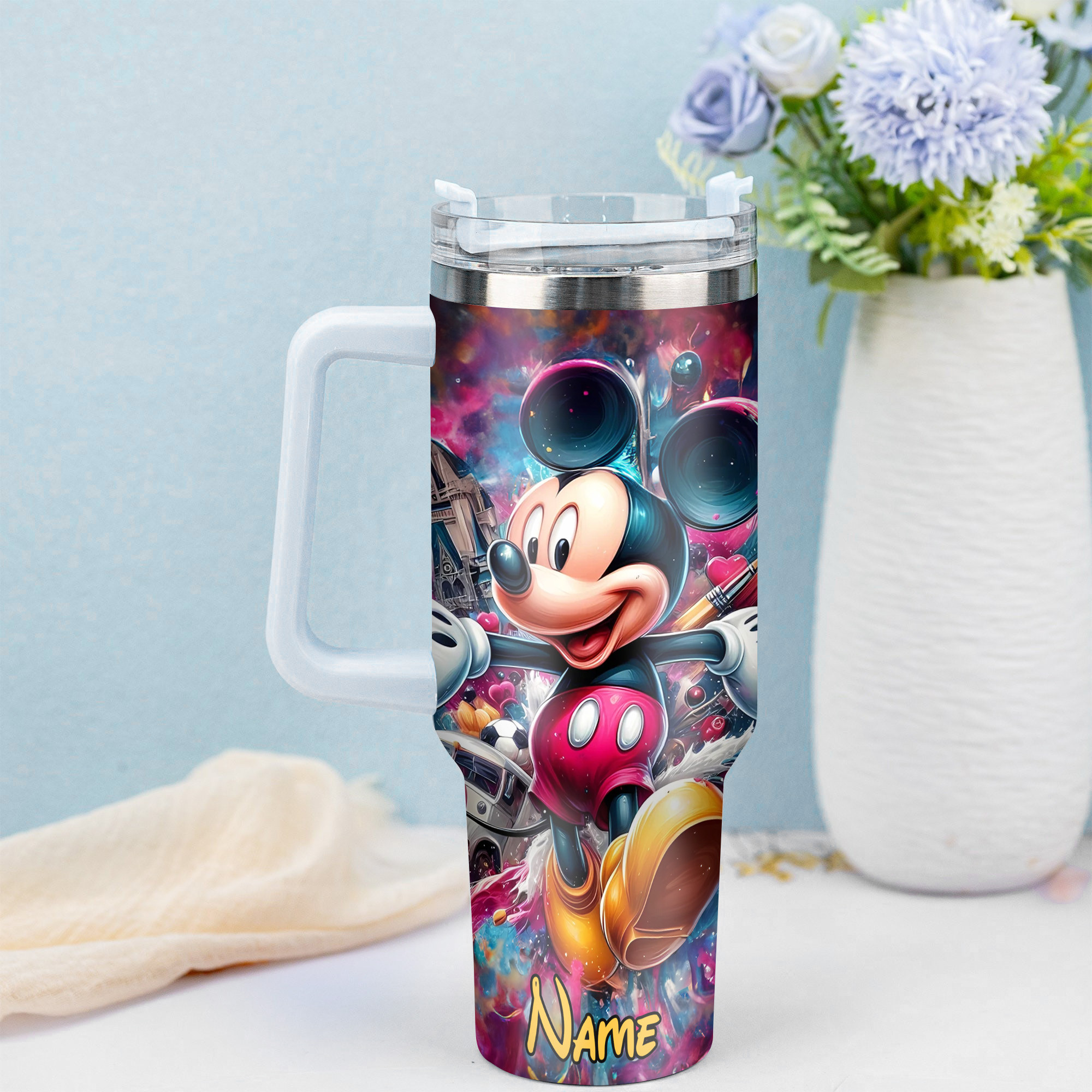 Personalized Mickey Mouse Tumbler with Straw - Vibrant Design - Image 4