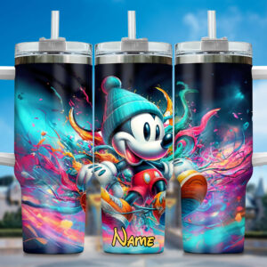 Personalized Cartoon Character Tumbler with Straw - Vibrant Color Splash Design