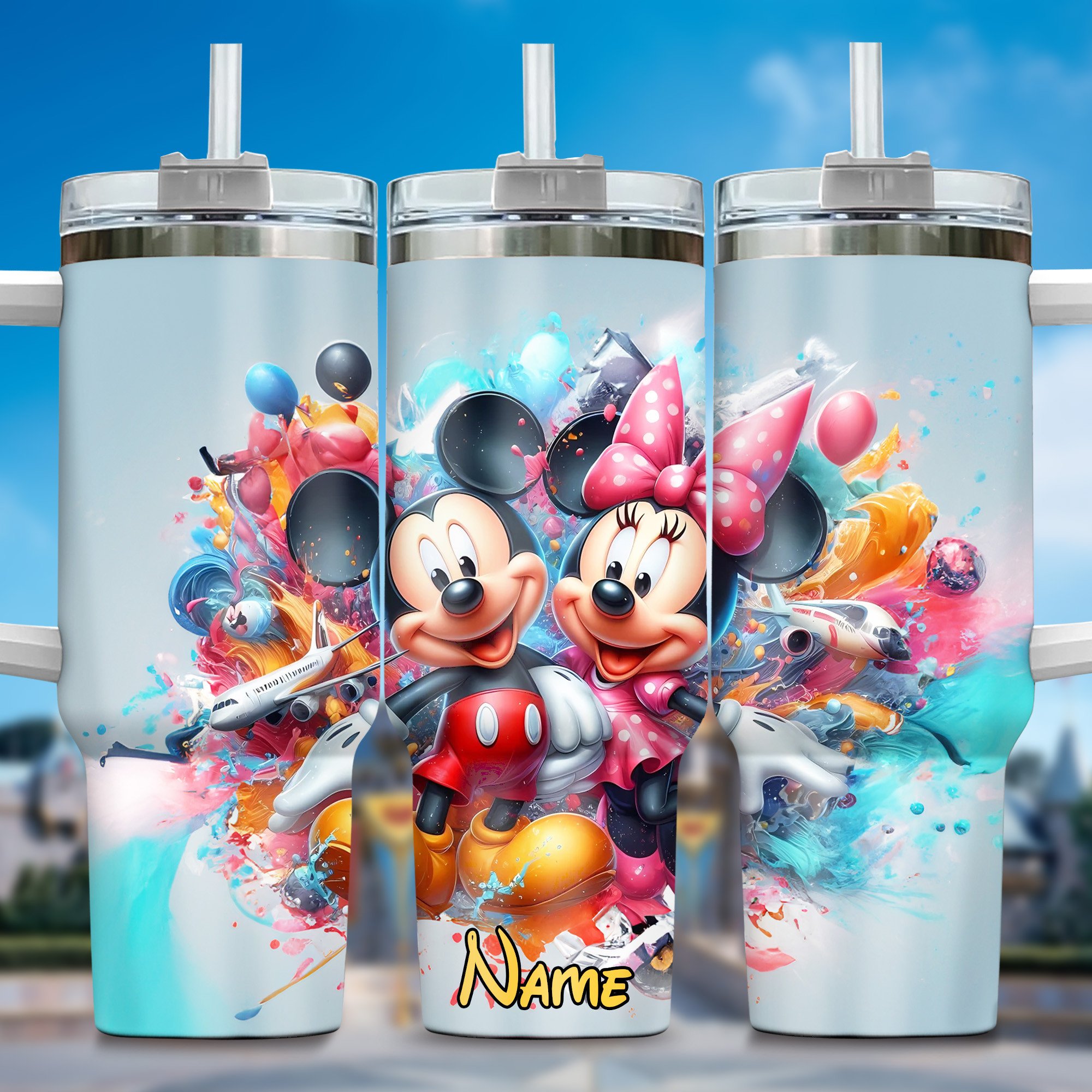 Personalized Mickey & Minnie Mouse Tumbler - Custom Name Insulated Cup