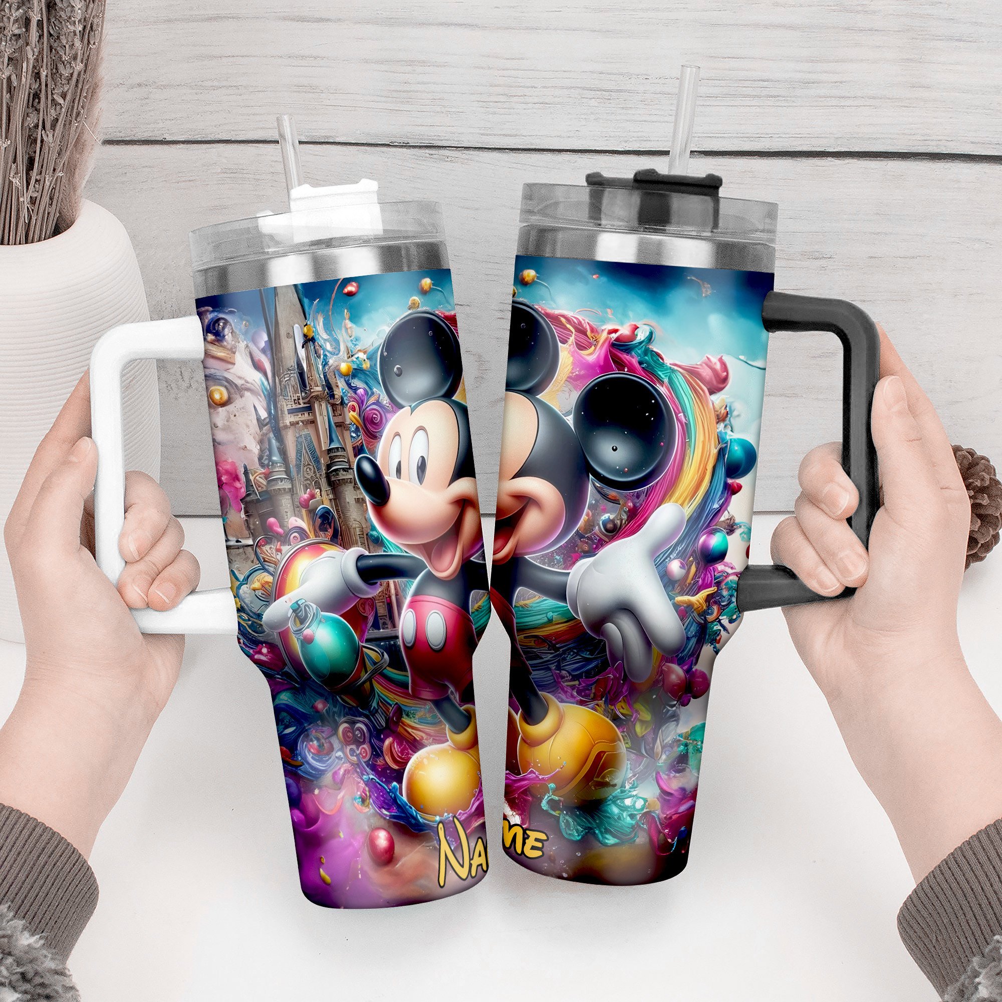 Personalized Mickey Mouse Adventure Tumbler - Colorful Fantasy Design