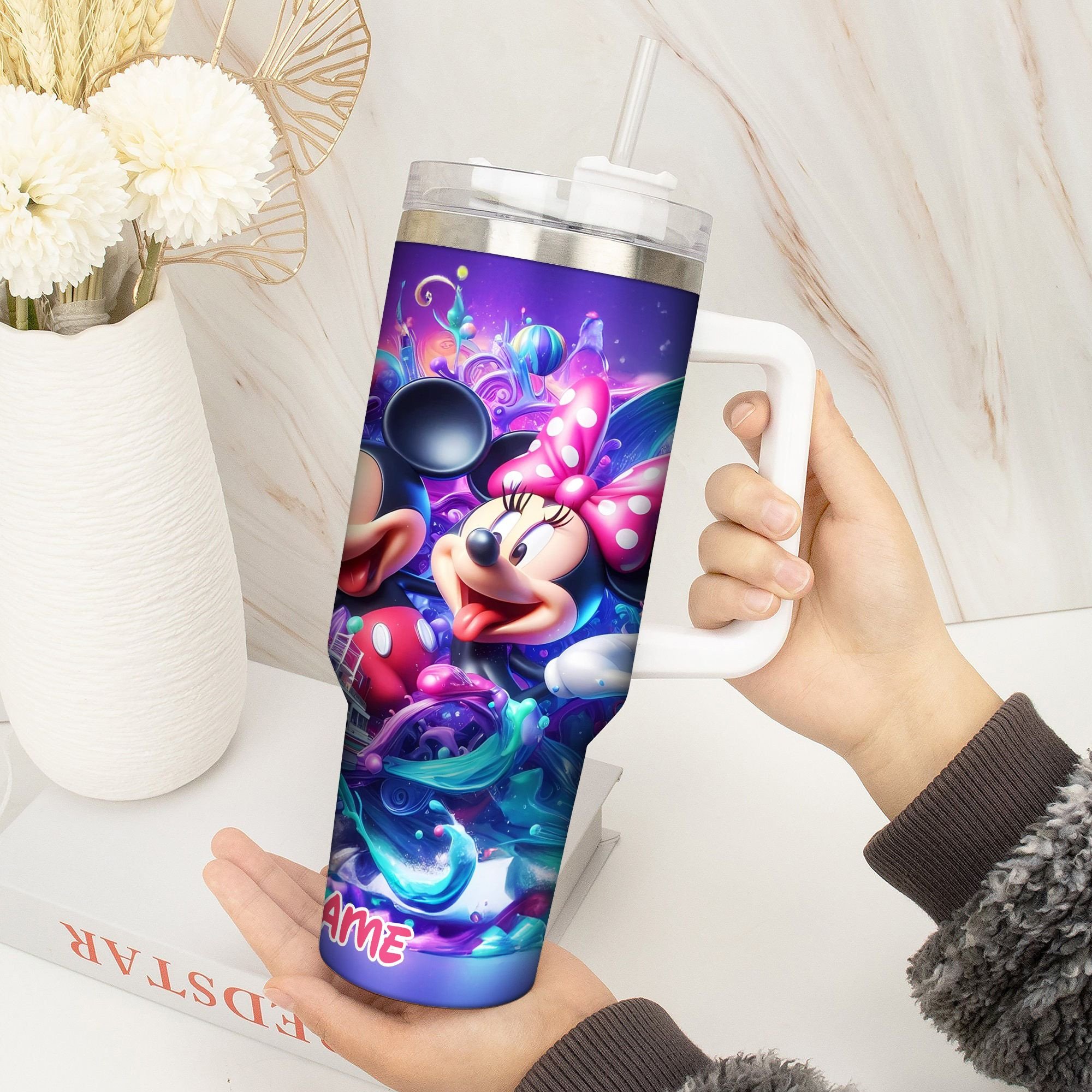Personalized Disney Magic Tumbler with Straw - Mickey & Minnie Adventure Design - Image 2