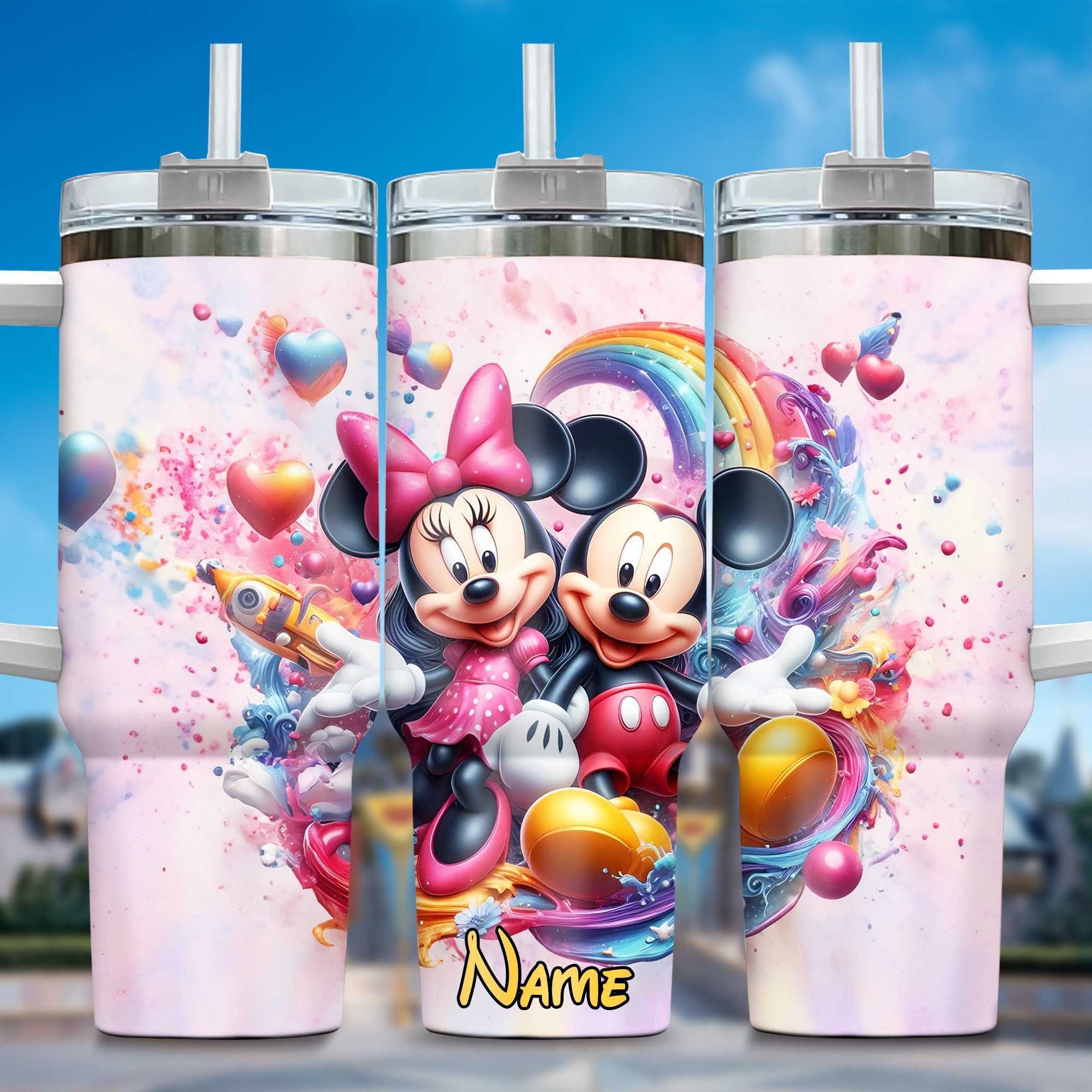 Personalized Cartoon Character Tumbler with Straw - Colorful Design