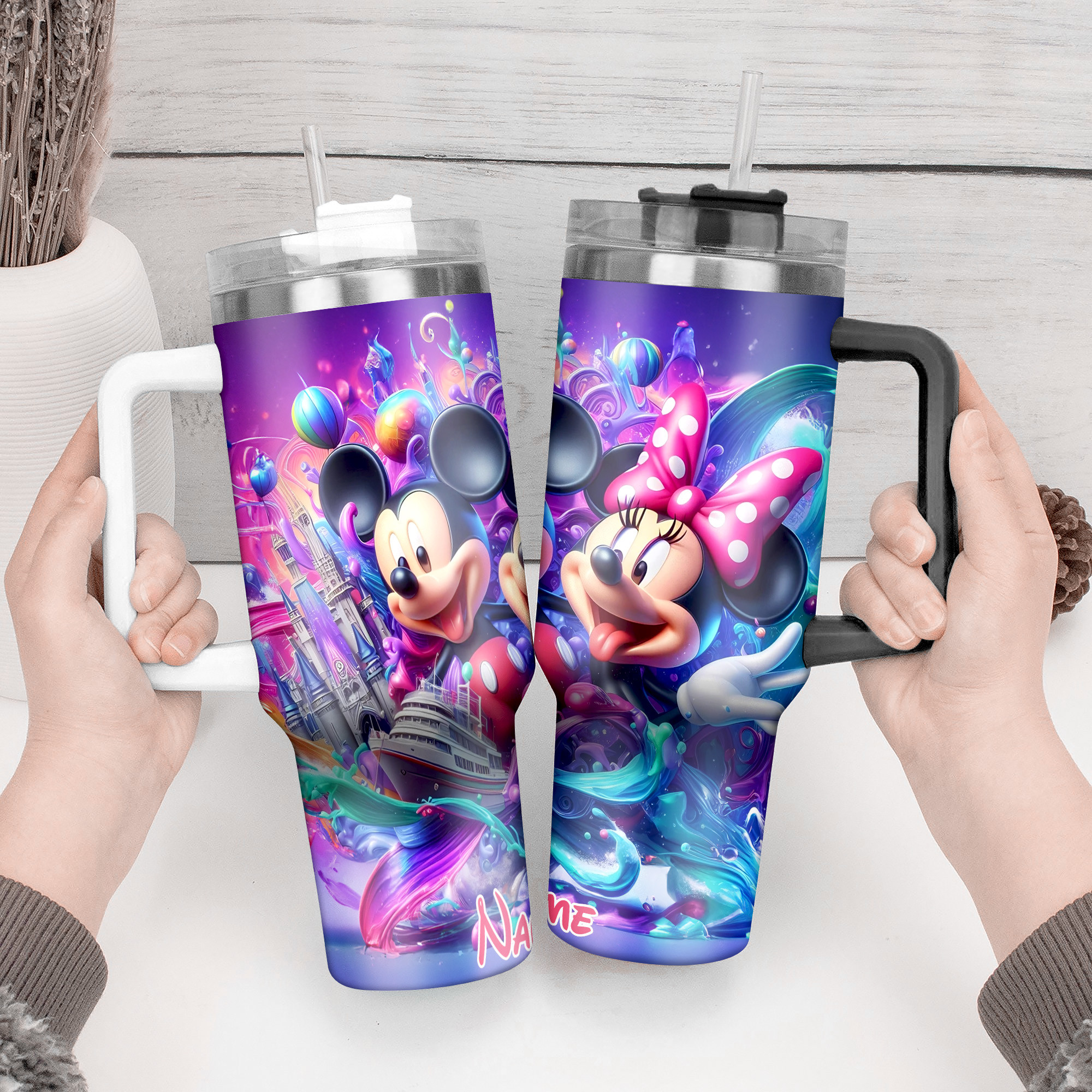 Personalized Disney Magic Tumbler with Straw - Mickey & Minnie Adventure Design - Image 4