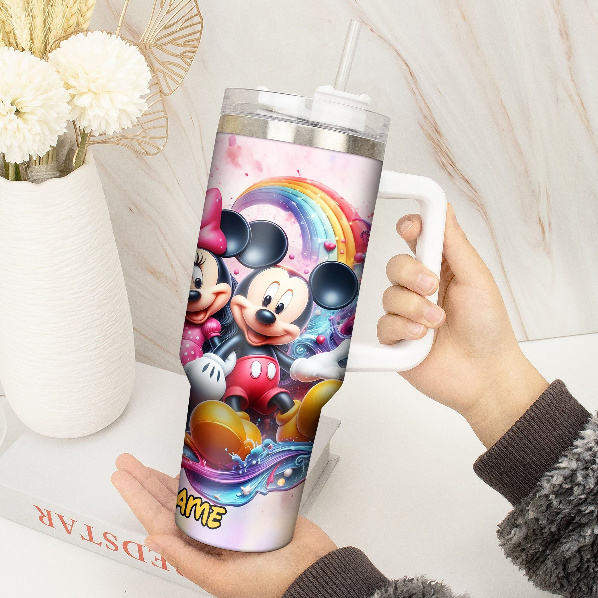 Personalized Cartoon Character Tumbler with Straw - Colorful Design - Image 2