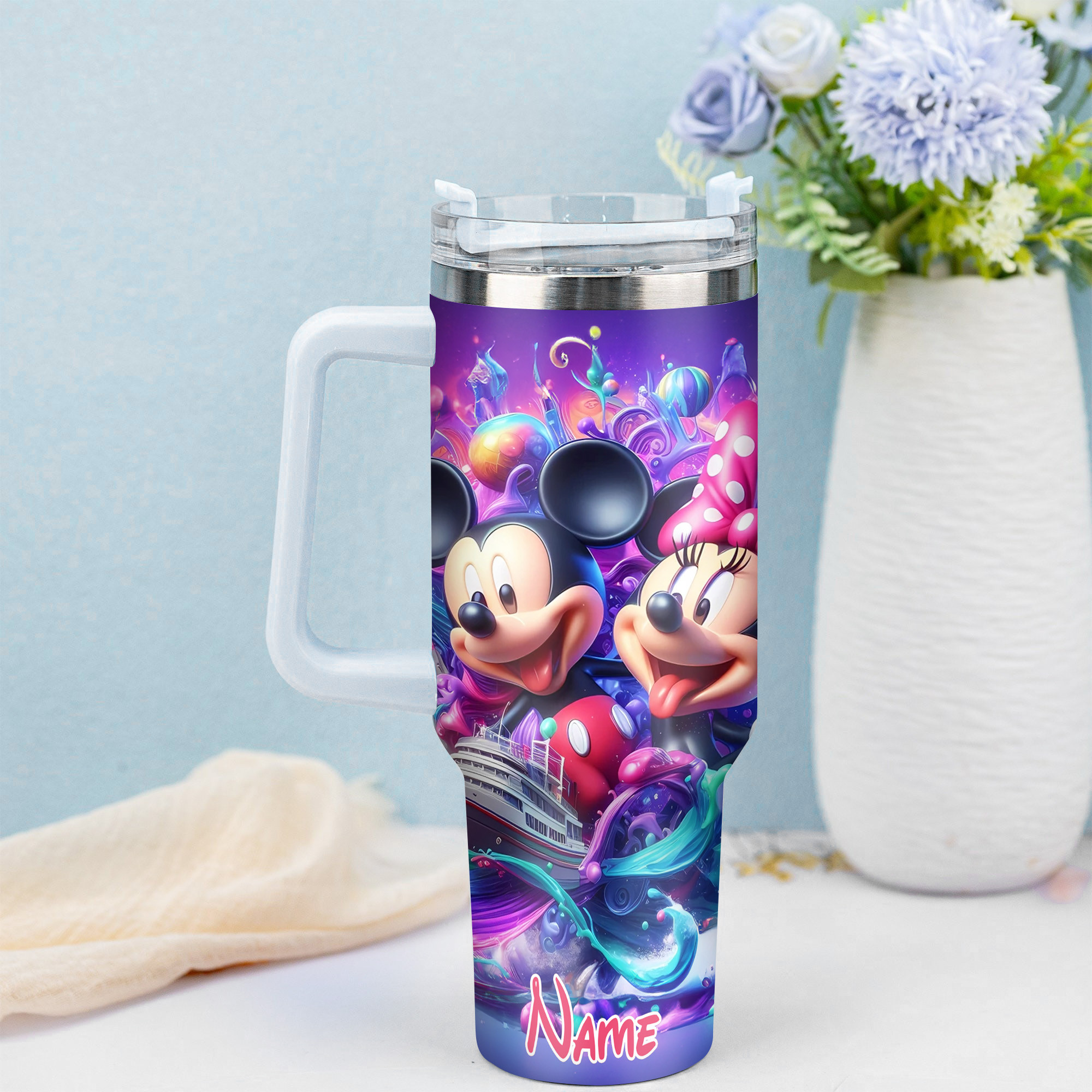 Personalized Disney Magic Tumbler with Straw - Mickey & Minnie Adventure Design - Image 3