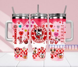 Cute Valentine's Day Disney-Themed Tumbler with Handle - Perfect Gift for Coffee Lovers
