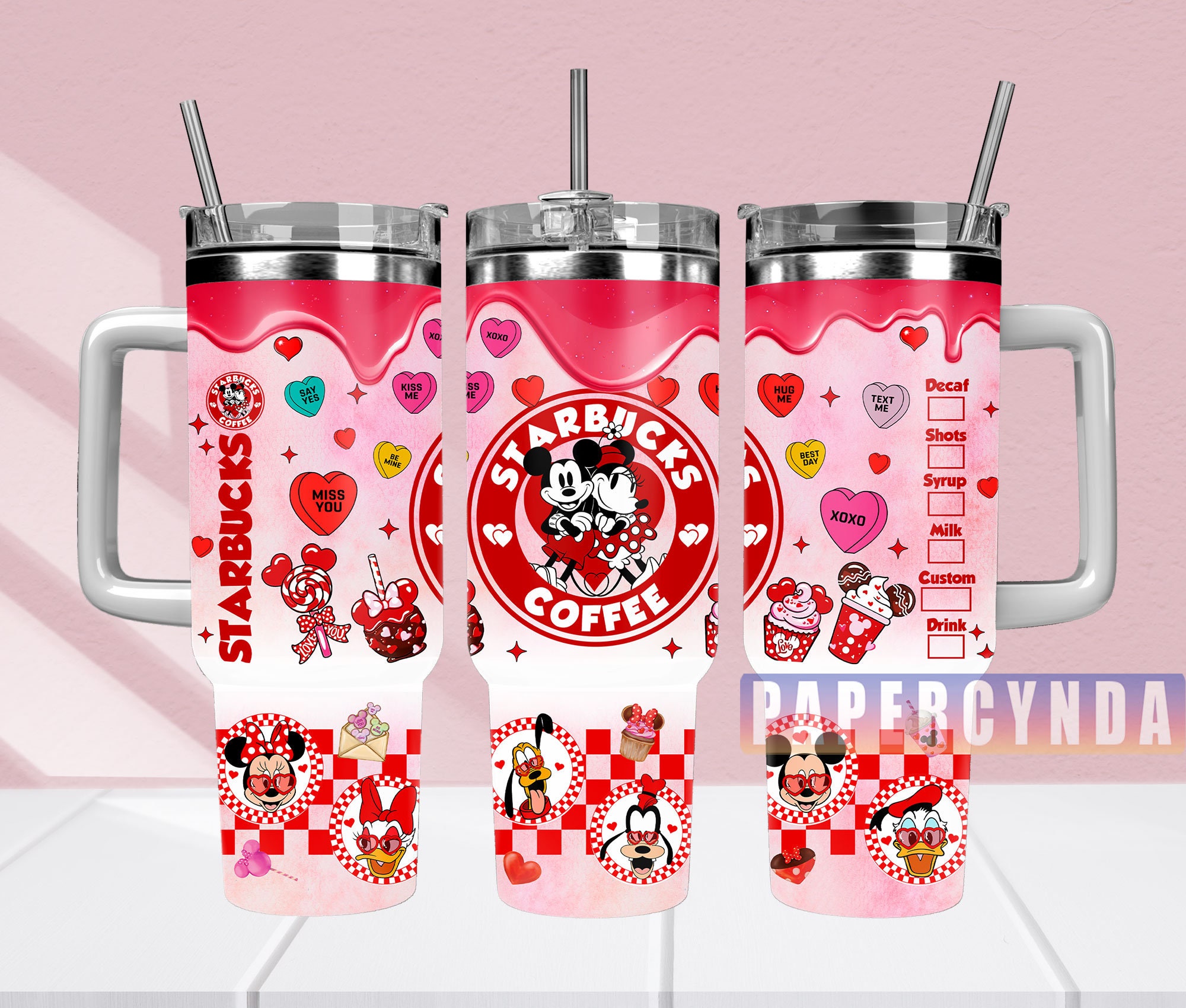 Cute Valentine's Day Disney-Themed Tumbler with Handle - Perfect Gift for Coffee Lovers