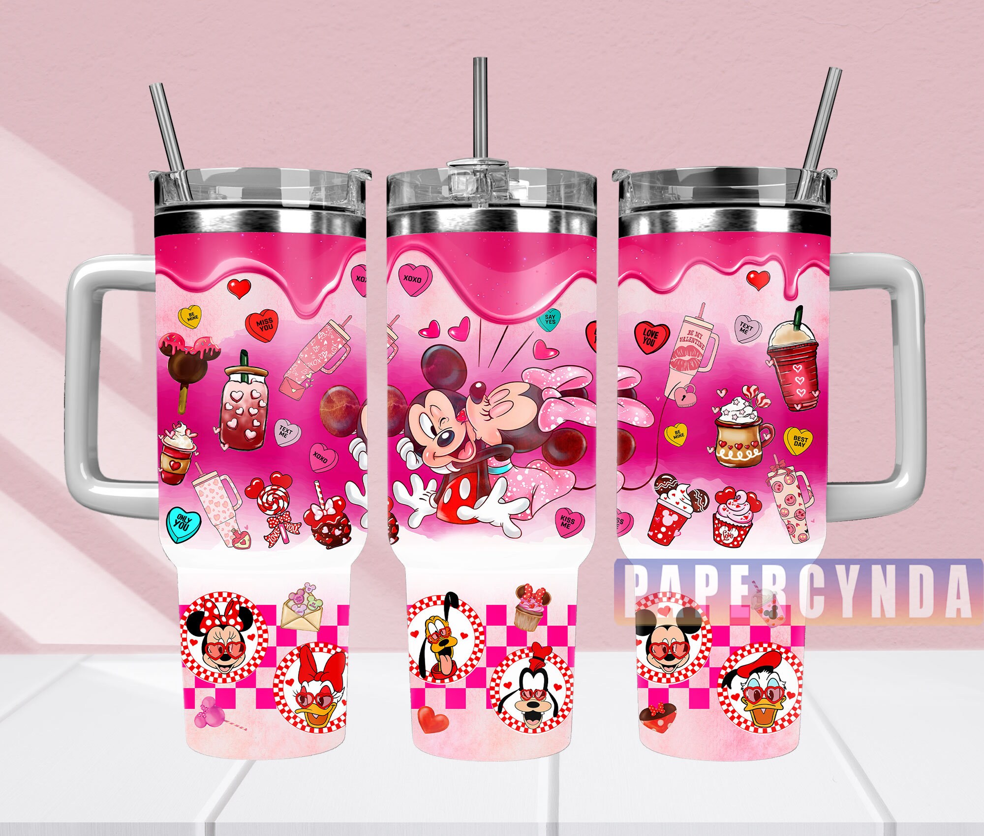 Cute Cartoon Character Tumbler - Double Wall Insulated Mug with Straw & Handle