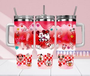Charming Mickey & Minnie Valentine's Day Tumbler with Straw - Cute Love Design