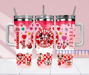Charming Pink Valentine's Tumbler - Cute Characters & Heart Design