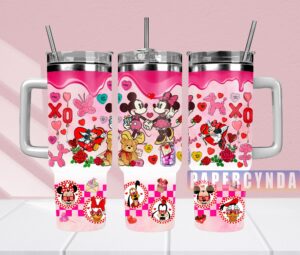 Charming Cartoon Love-Themed Tumbler with Handle and Straw